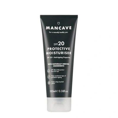 Afbeelding van ManCave Hydraterende crème voor heren, gezichtscrème SPF 20, 100 ml, tegen tekenen van vroegtijdige veroudering, rozenbottelolie en vitamine E, veganistisch, gezichtsverzorging mannen,