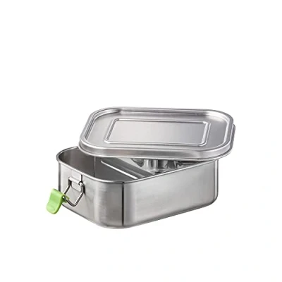 Afbeelding van Hoogwaardige duurzame rvs lunchbox / lunchbox, 1.100 ml, incl. verdelingsmuur lekvrije vers houdt doos Bento voor kinderen, vrije tijd en volwassenen, middelgrote lunchdoos