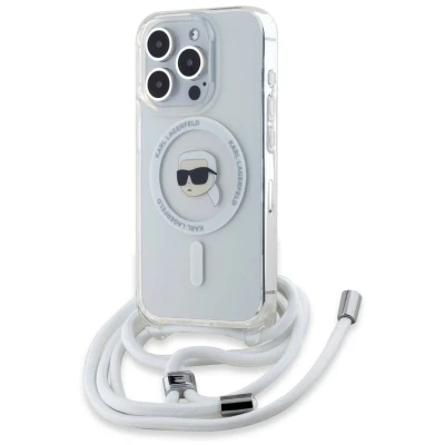 Afbeelding van Karl Lagerfeld Crossbody IML Head MagSafe hoesje voor iPhone 15 Pro Max transparant