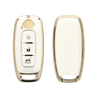 Afbeelding van kwmobile autosleutel hoesje geschikt voor Nissan 3 Tasten Ariya B6 B9 X trail T33 Qashqai hoes TPU behuizing Beschermende auto sleutel case Sleuteletui in wit / goud