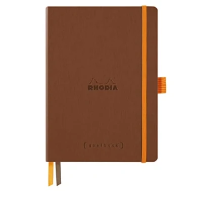 Afbeelding van RHODIA 117812C zacht Bullet Journal Goalbook koper A5 gestippeld 240 pagina&#039;s licht papier, ivoorkleurig, 90 g 2 banden, elastische sluiting omslag van kunstleer