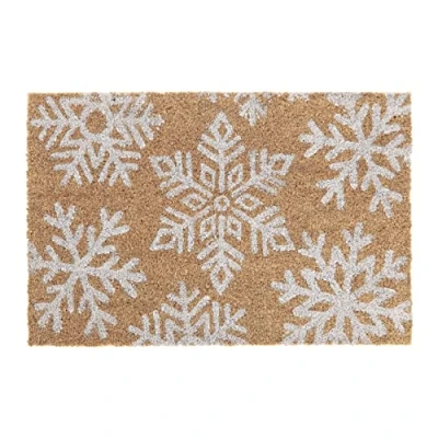 Afbeelding van Relaxdays deurmat kokos schoonloopmat sneeuwvlokken kokosmat 60x40 cm inloopmat wit