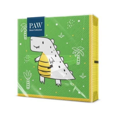 Afbeelding van PAW Papieren servetten, 3 laags (33 x 33 cm), 20 stuks, perfect voor feesten, verjaardagen, vieringen, ideale tafeldecoratie verjaardagsfeest Hello Dino