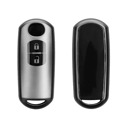 Afbeelding van kwmobile autosleutel hoesje geschikt voor Mazda 2 knops Keyless Go hoes TPU behuizing Beschermende auto sleutel case Sleuteletui in mat zwart /