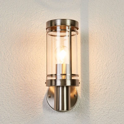Afbeelding van Lindby Wandlampen buiten 1licht roestvrij staal, polycarbonaat H: 28.5 cm E27 helder