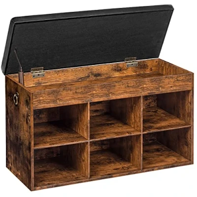 Afbeelding van HOOBRO Opbergbank, schoenenkast, schoenenbank met gevoerde zitting, 80 x 31 46 cm, schoenenrek, 6 vakken, ingang, hal, woonkamer, slaapkamer EBF80HX01