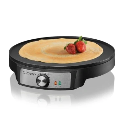 Afbeelding van Cloer 6620 Crêpemaker voor zoete of hartige pannenkoeken met een diameter van 29 cm, 1200 W, antiaanbaklaag, houten spatel en spatel, zwart