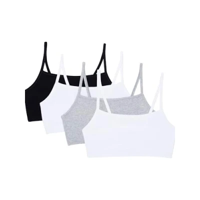 Afbeelding van Fruit of the Loom Spaghetti Strap Cotton Sports Bra Sportbeha voor dames (4 stuks), zwart/wit/grijs gemêleerd