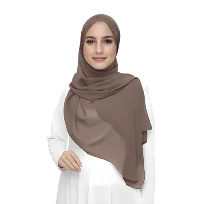 Afbeelding van Hijab sjaal voor moslimvrouwen, van chiffon, rechthoekig, lichte en soepele stof, Khaki (stad)