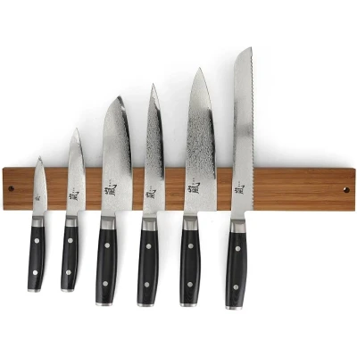 Afbeelding van Yaxell Ran Messenset 7 delig Magnetische Messenhouder Bamboe met 6 Messen 69 Lagen Damasts...