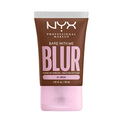 Image de NYX Professional Makeup Fond de Teint Effet Flouté Bare With Me Blur, Couvrance Moyenne, Fini Mat Naturel, Niacinamide, Matcha &amp; Glycérine, Hydratation Jusqu&#039;A 12H, Teinte : Rich (21)