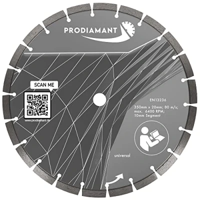 Afbeelding van PRODIAMANT Premium universele diamantslijpschijf 350 mm x 20 mm, segmenthoogte 10