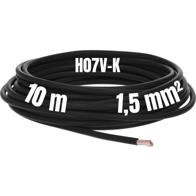 Afbeelding van Kalitec 10 meter H07V K 1,5 mm² zwarte bedradingskabel I kernkabel flexibel PVC enkelader meeraderig 1,5mm2 bedrading fijnaderig enkele kabel massief schakeldraad