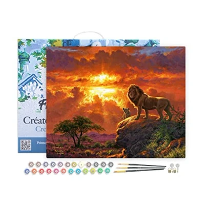 Afbeelding van Figured&#039;Art Schilderen op Nummer Volwassenen met lijst Leeuw bij zonsondergang Handwerk acrylverf Kit DIY Compleet 40x50cm Canvas al ingelijst