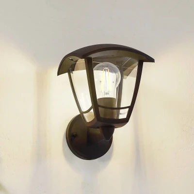 Afbeelding van Lindby buitenwandlamp Isidoro, zwart, lantaarn, kunststof