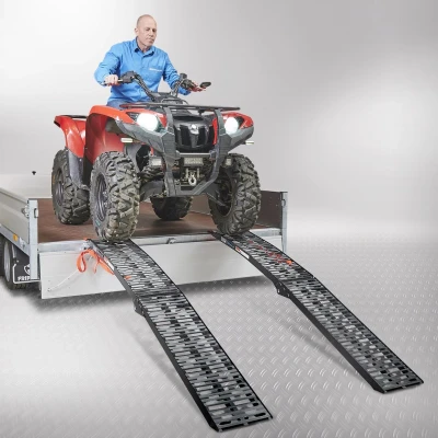Afbeelding van Extra verstevigde zwarte oprijplaat voor motoren 225 cm 2 stuks