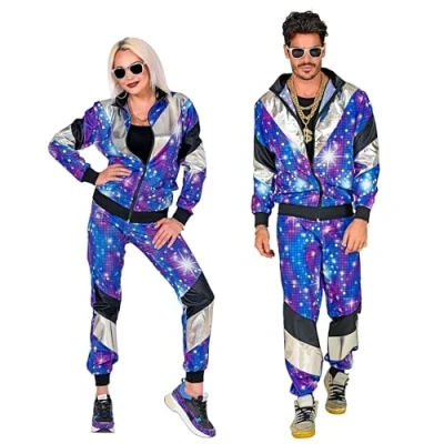 Afbeelding van Widmann Jaren 80 &amp; 90 Kostuum Discobal Sparkle 80s Blauw, Zilver Large Carnavalskleding Verkleedkleding
