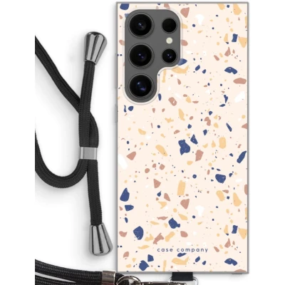 Afbeelding van Case Company® hoesje met Koord geschikt voor Samsung Galaxy S24 Ultra Terrazzo N23 Telefoonhoesje Zwart Bescherming aan alle Kanten en Over de Schermrand