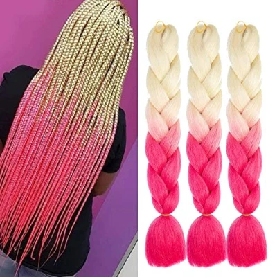 Afbeelding van Blonde vlechten, extensions, 61 cm, 3 stuks, jumbo ideaal voor het maken van verschillende gevlochten kapsels dagelijkse cosplay en als nieuwjaarscadeau (roze blond)