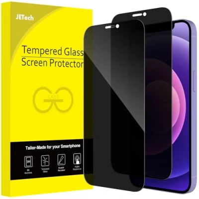 Afbeelding van JETech Anti spionage displaybescherming voor iPhone 12/12 Pro 6,1 inch, volledige afdekking van gehard glas, compatibel met beschermhoes, 2 stuks