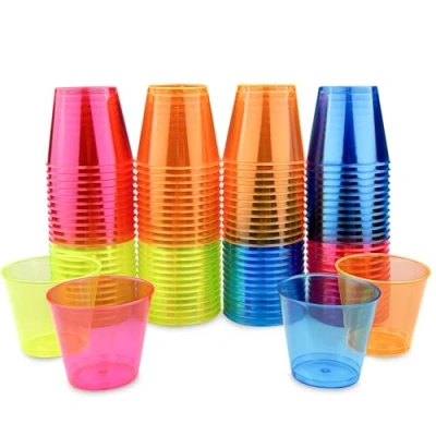 Afbeelding van Elsrantor 100 stuks herbruikbare kunststof drinkbekers van kunststof, herbruikbaar, neon, shotglas, plastic beker Ps materiaal, (30 ml/3 cl), voor feesten, bruiloften, verjaardagen, proeverijen