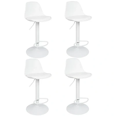 Afbeelding van LANTUS Set van 4 barkrukken met rugleuning en voetensteun, in hoogte verstelbaar 360 draaibaar, keukenbarstoelen kunststof, robuust ultra stil, stuks, B zuiver wit