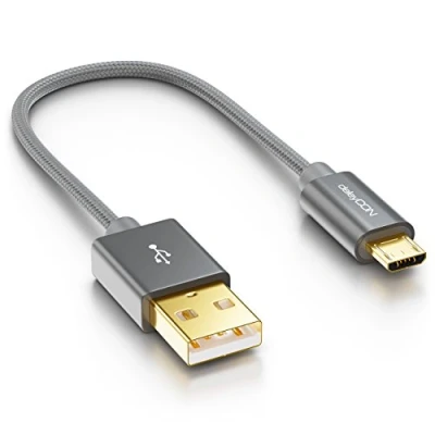 Afbeelding van deleyCON 0,15 m micro USB kabel nylon + metalen connectoren oplaadkabel datakabel snellaadkabel smartphone tablet grijs