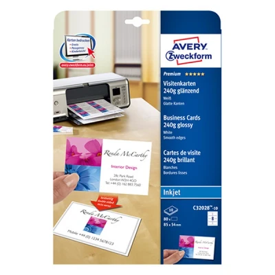 Image de Avery zweckform C32028 10 cartes de visite 85 x 54 mm (80 pièces) blanc brillant
