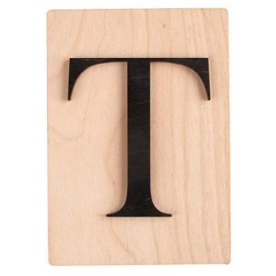 Afbeelding van Rayher letter T van hout, FSC Mix Credit, houten tegels 10,5 x 14,8 cm, 3D in zwart, letters 3 mm dik, op