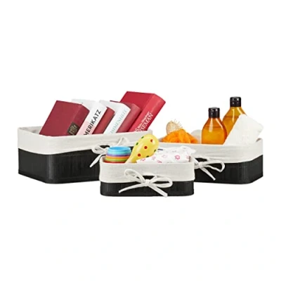 Afbeelding van Relaxdays opbergmand set van 3 bamboe &amp; stof opbergboxen stapelbaar zwart