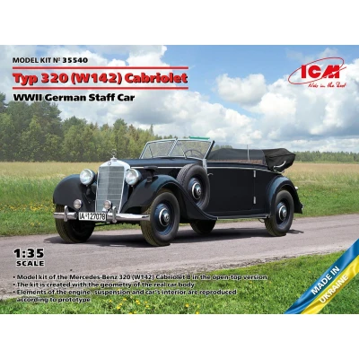 Afbeelding van 1:35 ICM 35540 Mercedes Benz Typ 320 (W142) Cabriolet WWII German Staff Car Plastic Modelbouwpakket