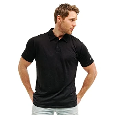 Afbeelding van Merino.tech Onderhemd van 100% merinowol voor heren, thermische top met lange mouwen, licht, medium of zwaar, Zwart poloshirt