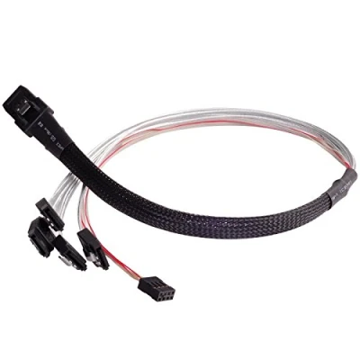 Image de SilverStone CPS03 Câble SATA / SAS avec bandes latérales 4 voies Mini (SFF 8087) (M) pour SATA, bande latérale (F) 50 cm noir