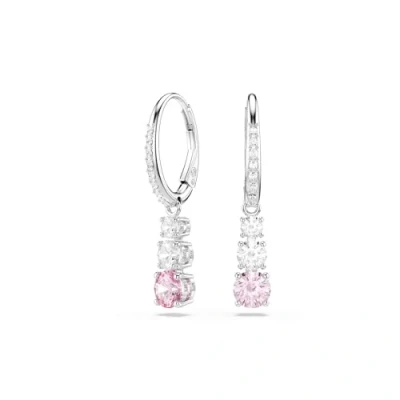 Afbeelding van Swarovski Attract Trilogy Oorhangers, ronde taille, roze, gerhodineerd metaal, Kristallen, gerhodineerd, zirkonia, Kristal