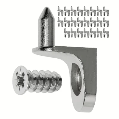 Afbeelding van 24 stuks D5 plankhouders met pinnen en schroeven voor boorgaten Ø 5 mm, L vormige houder, stalen schroef hoekhouder, hoekbodemhouder vorm