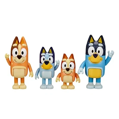 Afbeelding van Bluey Family BLY01100 Figurenset, familie van 4 bewegende figuren, waaronder Bingo, Bluey, Mama Chilli en Papa Bandit, zoals op tv, voor kinderen vanaf 3 jaar, waardevolle spellen, meerkleurig