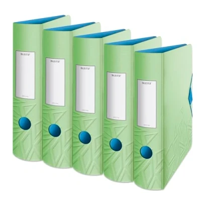 Afbeelding van Leitz 5 stuks 11160050 kwaliteitsmappen 180 Active DIN A4 afgeronde rug 8,2 cm breed elastische sluiting lichtgewicht polyfoam kunststof Urban Chic serie lichtgroen