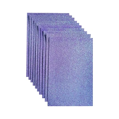 Afbeelding van Glitterstof, sterke glitterbladeren voor feestprojecten, 20 x 30 cm, verpakking met 10 glittervilten handwerk, vierkanten festivals (paars)
