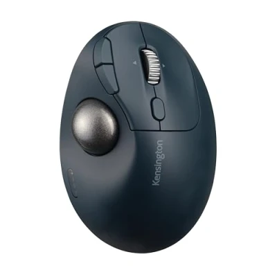 Image de Kensington Pro Fit Ergo TB550 Trackball Souris verticale ergonomique optique 9 boutons sans fil 2.4 GHz, Bluetooth récepteur USB bleu gris, noir Pour la vente au détail boîte de couleur