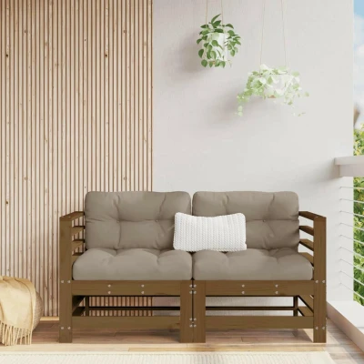 Afbeelding van Houten Loungeset Met Kussens Massief (Grenenhout of Douglas hout) 1 / Natuurlijk grenenhout 2x voetensteun