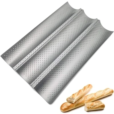 Afbeelding van baguette bakplaat, bakvorm voor 3 baguettes, baguetteplaat met hoogwaardige antiaanbaklaag, 38 x 24,5 cm