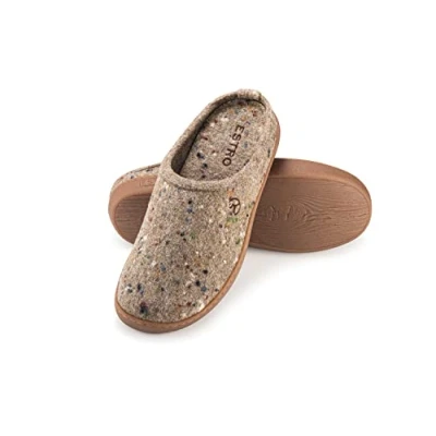 Afbeelding van ESTRO Pantoffels voor heren, vilt met rubberen zool, antislip, wollig, duo, Beige