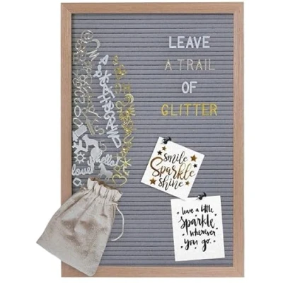 Afbeelding van Gadgy Letterbord Grijs Vilt met Houten lijst 30x45cm Inclusief 570 Kleuren Letters en 100 Icoontjes Wanddecoratie Woonkamer Leuk Cadeau Verjaardagscadeau