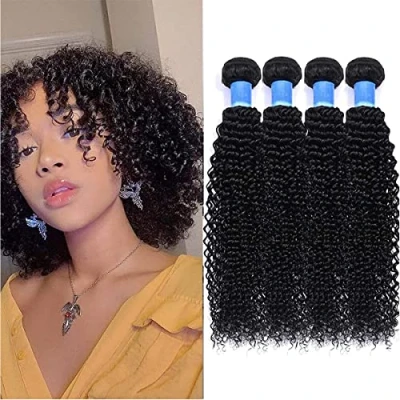 Afbeelding van RICHAIR Bundel Braziliaans Krulhaar 10 Inch (25,40 cm), Menselijk Haar Bundels 4 Stuks, Natuurlijke Braziliaanse Strengen Zwart 50g/stk (totaal 200g)