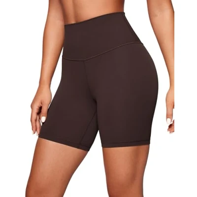 Afbeelding van CRZ YOGA Butterluxe yogashorts voor dames, 6/10/15/20 cm, hoge taille, training, motorrijden, leggings, Bruin in hete fudge