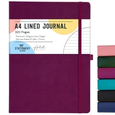 Afbeelding van STATIONERY ISLAND Notitieboek, A4, gelinieerd, 320 pagina&#039;s, hardcover met 100 g/m² voor schrijven, werken, studeren, dagboek, bessen