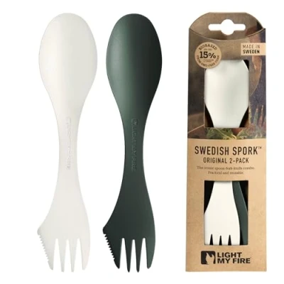 Afbeelding van Swedish Spork Original lepel saliegroen/crème, 2 stuks