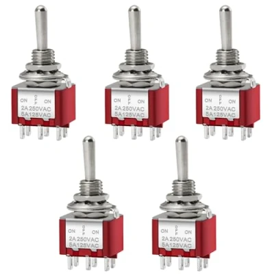 Afbeelding van Heschen Tijdelijke Mini tuimelschakelaar Mts 223 (ON) OFF DPDT 6 polig, 2A 250V, 6A 125V, 5 stuks