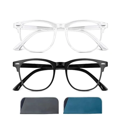 Afbeelding van Solmoon® Set van 2 uniseks blauwlichtfilters, anti vermoeidheid en blauw voor spelen lezen, transparante glazen, verminderen de ogen blokkeren straling, Premium Round