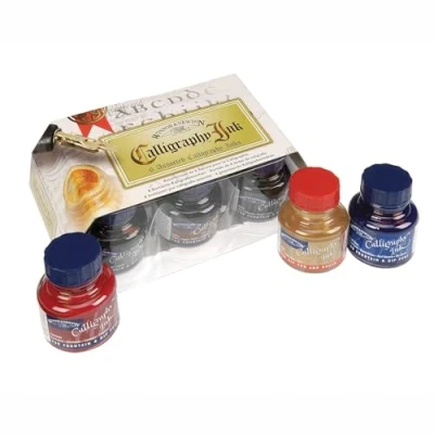 Afbeelding van Winsor &amp; Newton 1190192 Kalligraphie Tuschen Set 6 Farben in 30 ml Flaschen, untereinander mischbar, lichtecht, beständige Farbe, Blattgrün
